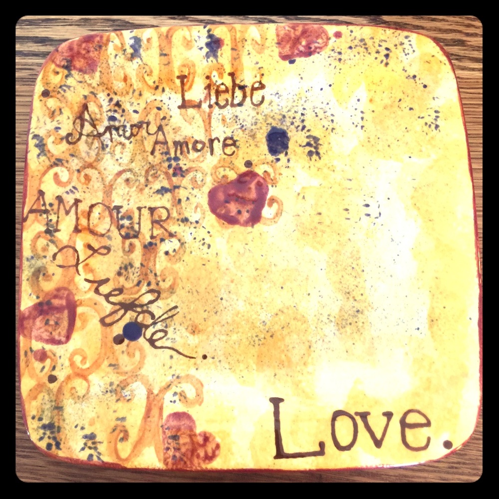 Small square platter.  Hand painted with “LOVE”